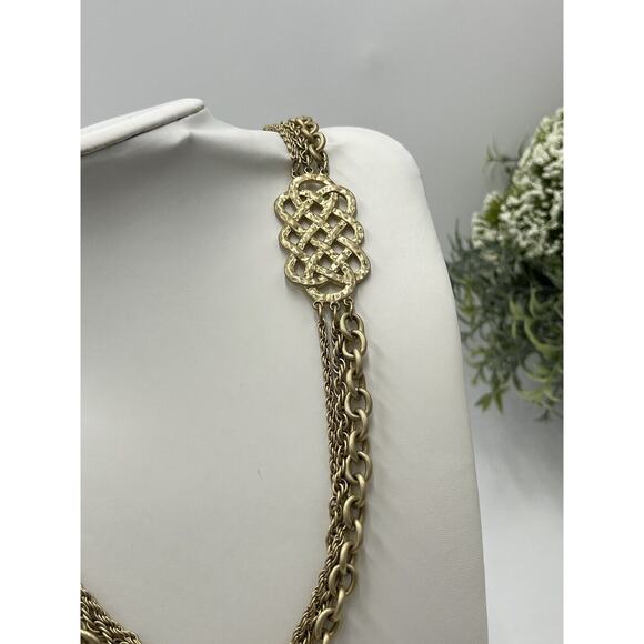 Lia Sophia Multi Strand Brushed Matte Gold Tone Long Celtic Knotted Necklace - Picture 3 of 12
